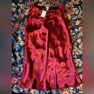 NWT Red Satin Midi Skirt, Size Lg